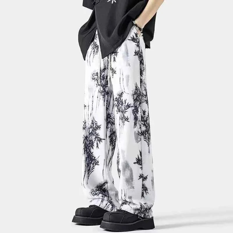 Streetwear Bamboo Plant Pattern Jogging Pants