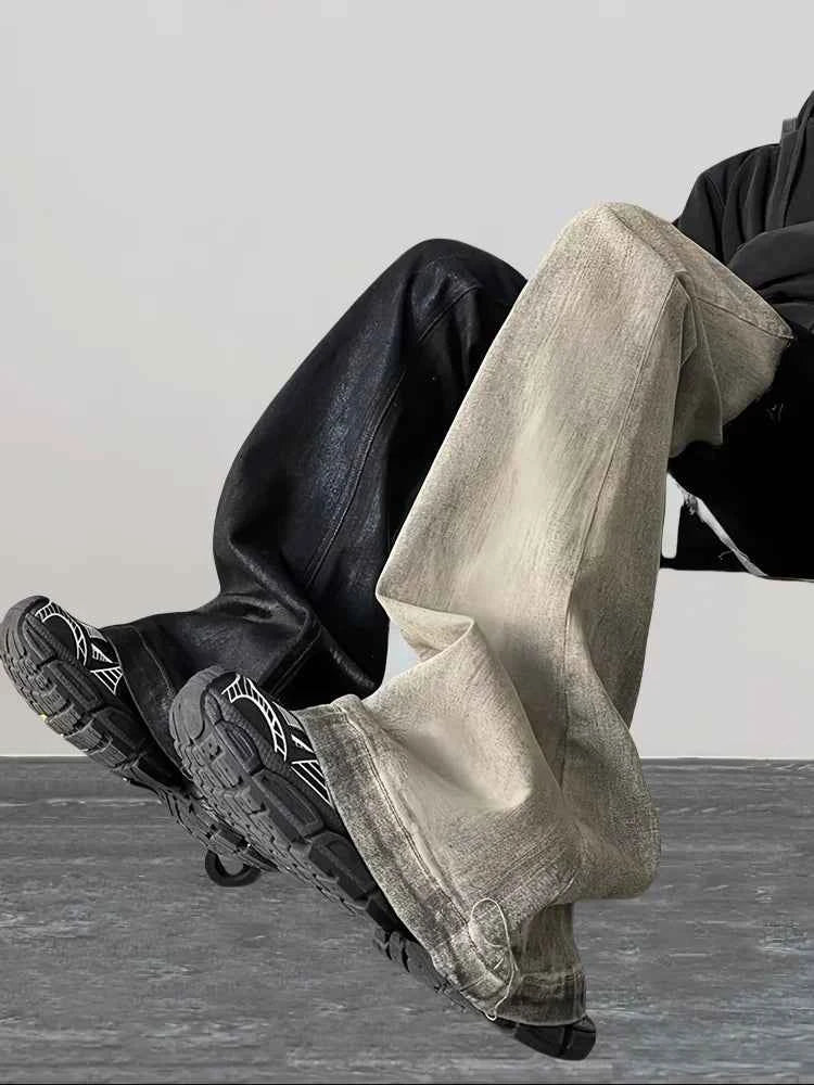 Distressed Detail Patchwork Baggy Flare Jeans