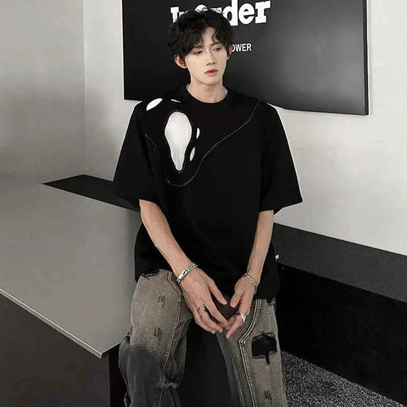 Patchwork Hollow Out Short Sleeve T-Shirt