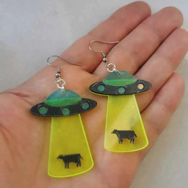 Extraterrestrial Space Acrylic Embossed UFO Earring