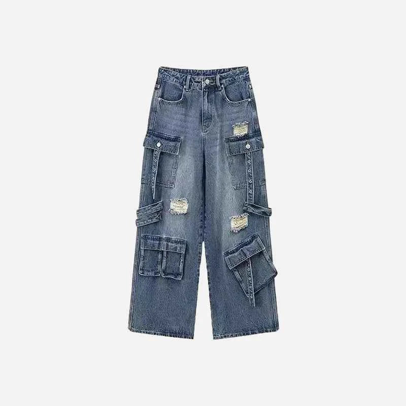 Destroyed Low Rise Loose Fit Cargo Jeans