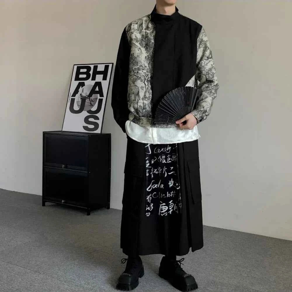 Streetwear Ink Painting Jacquard Patchwork Jacket