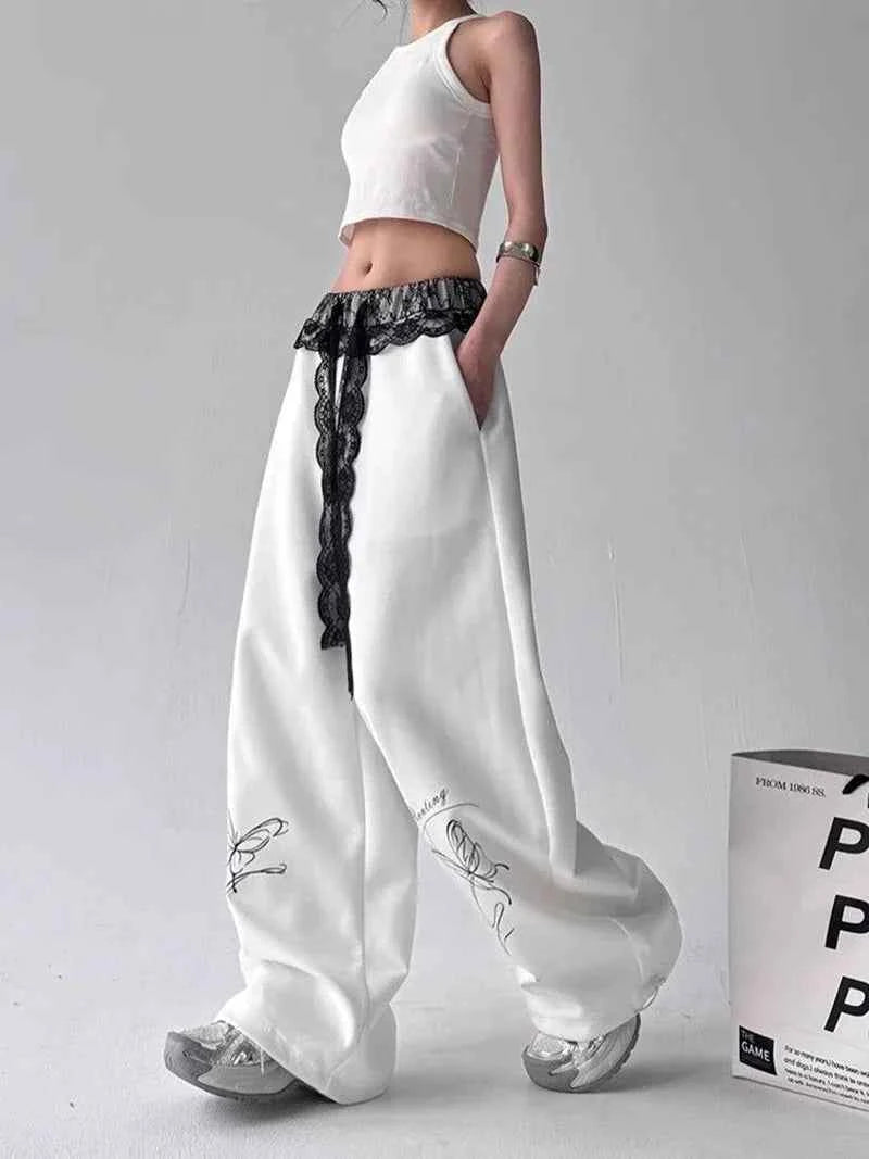 Y2K Vintage Butterfly Cool Lace Patchwork Sweatpants