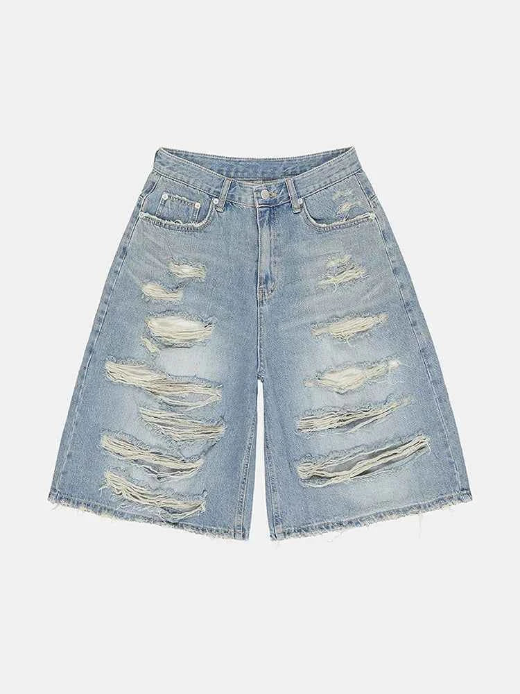 Plush Stylish Ripped Holes Denim Jorts