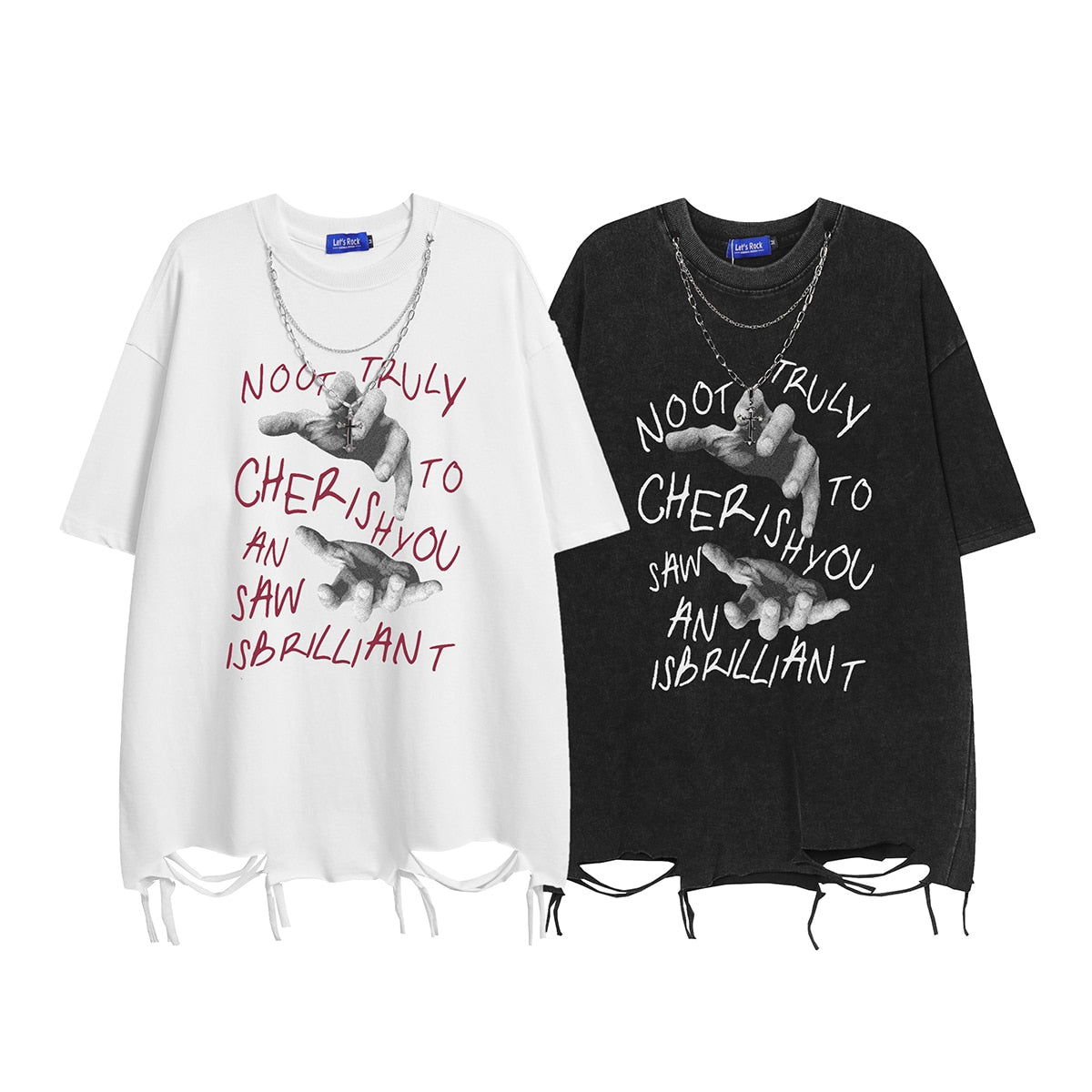 Hand Sketch Ripped Streetwear T-Shirt