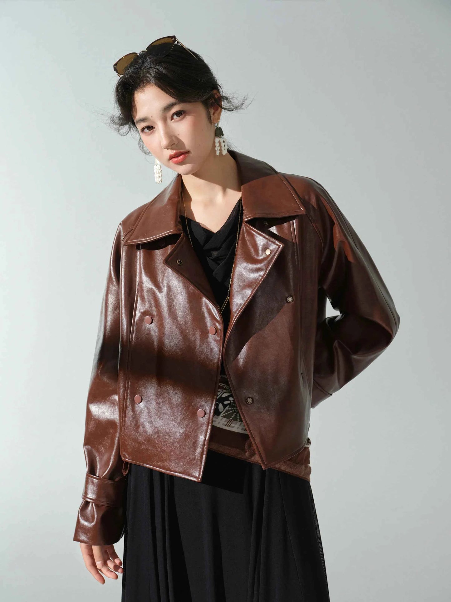 Chic Hong Kong Style PU Leather Moto Jacket