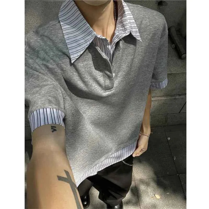Men's Streetwear Slim Fit Striped Polo T-Shirt
