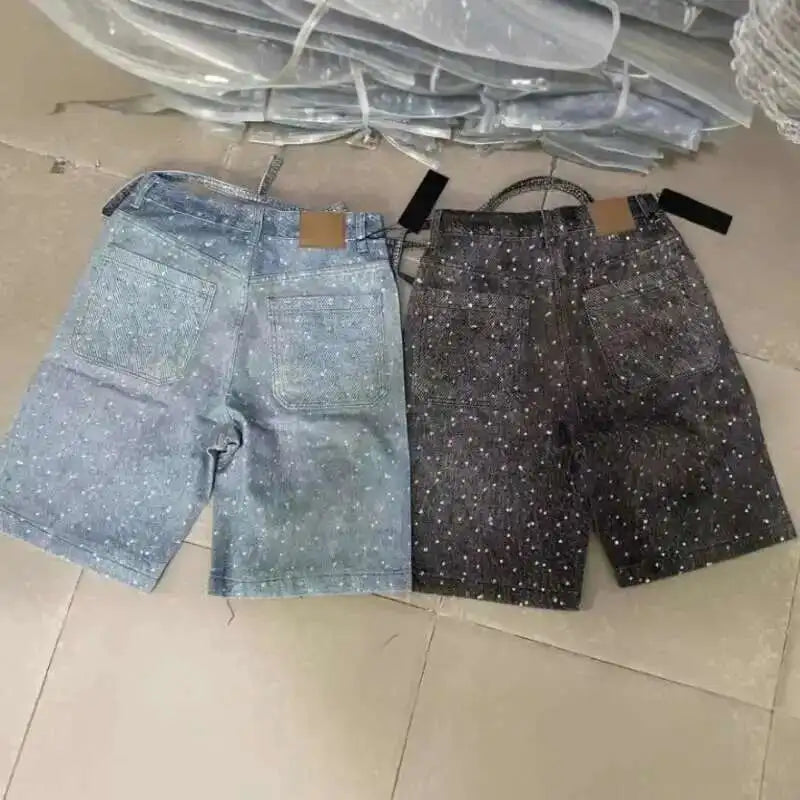 Heat-melting Rhinestone Denim Shorts
