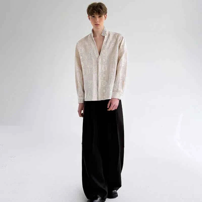 Luxury Pearl Patchwork Long Sleeve Shirt