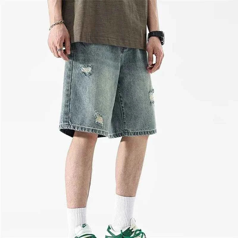 Streetwear Vintage Patchwork Distressed Denim Short