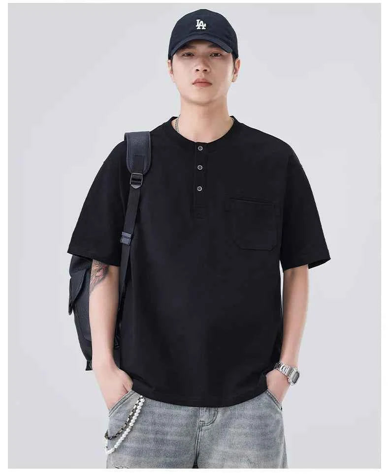 Versatile Heavyweight Henley Neck T-Shirt
