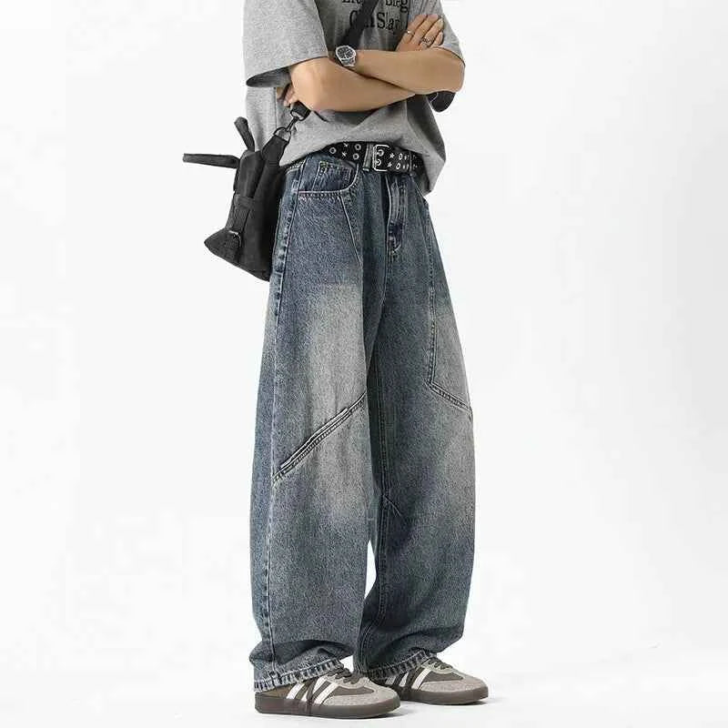 Streetwear Cool Relaxed Fit Wide Leg Patchwork Jeans