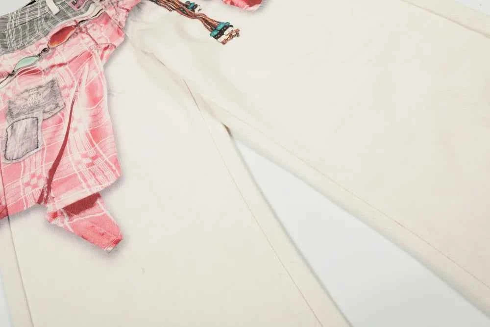 Versatile High Street With Scarf Wide Leg Jeans