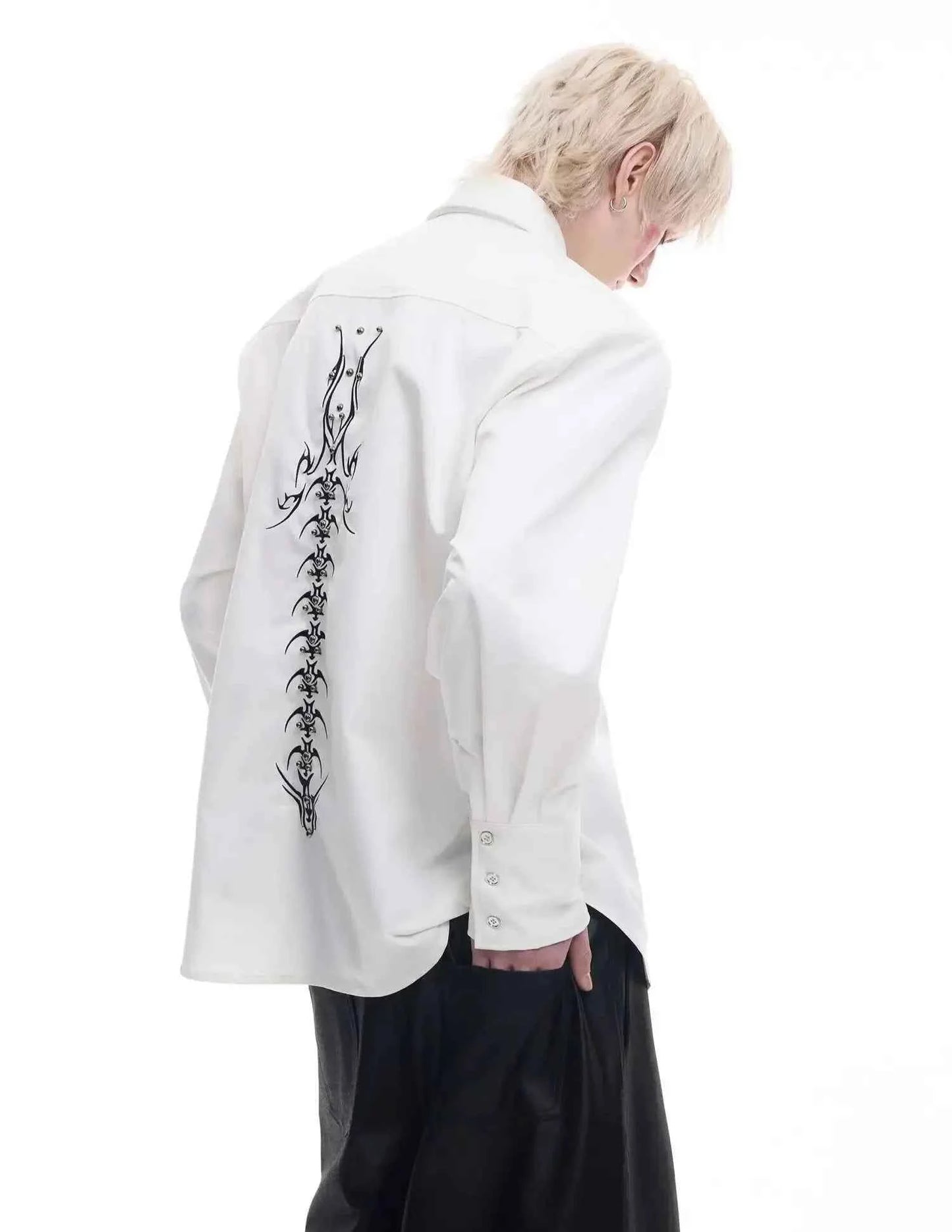 Embroidered Lapel with Contrast Color Shirt