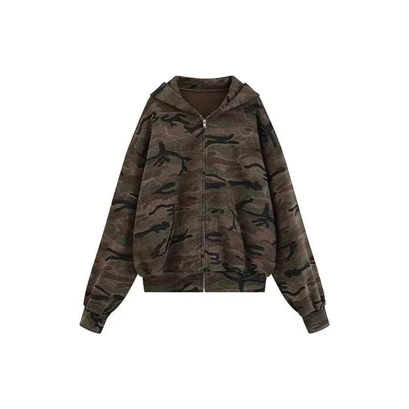 Reddachic Camo Hooded Oversized Sweatshirt