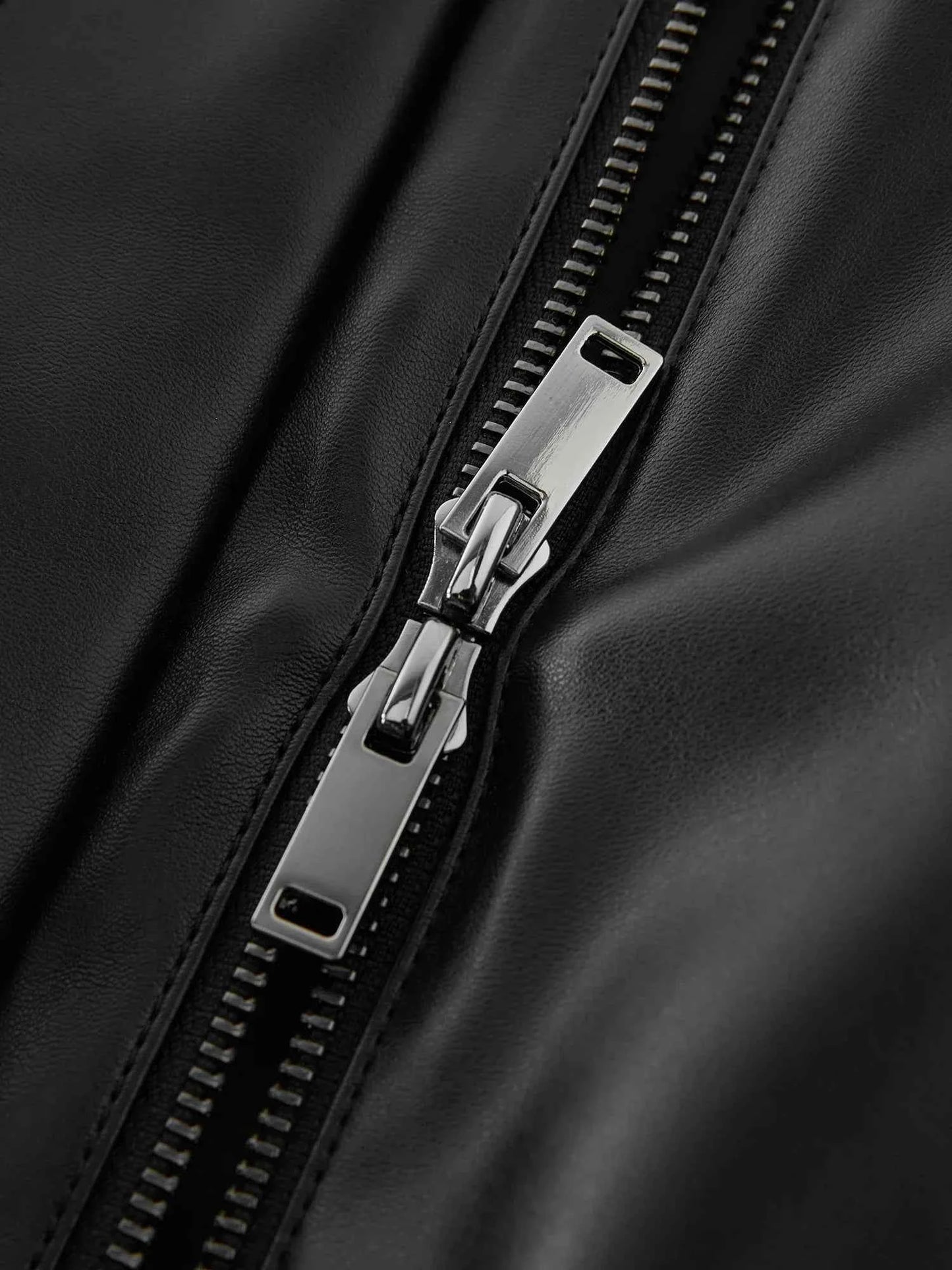 Women Black Casual Loose Leather Jacket