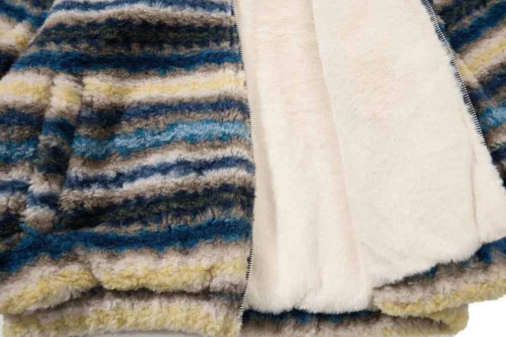 Chic Fair Isle Sherpa Faux Fur Hooded Jacket