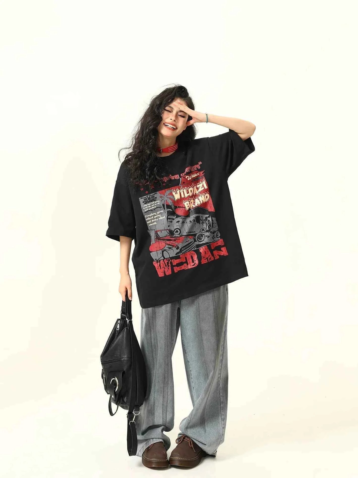 Versatile Retro Printed Crew Neck T-Shirt