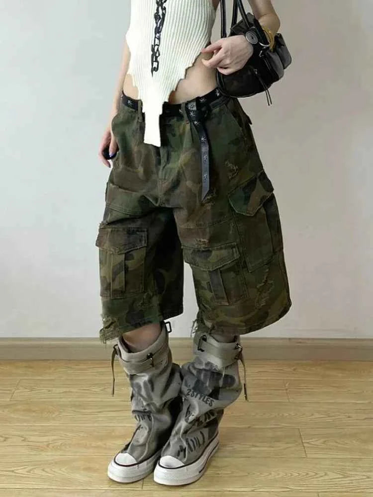 Vintage Camouflage High Waist Denim Jorts