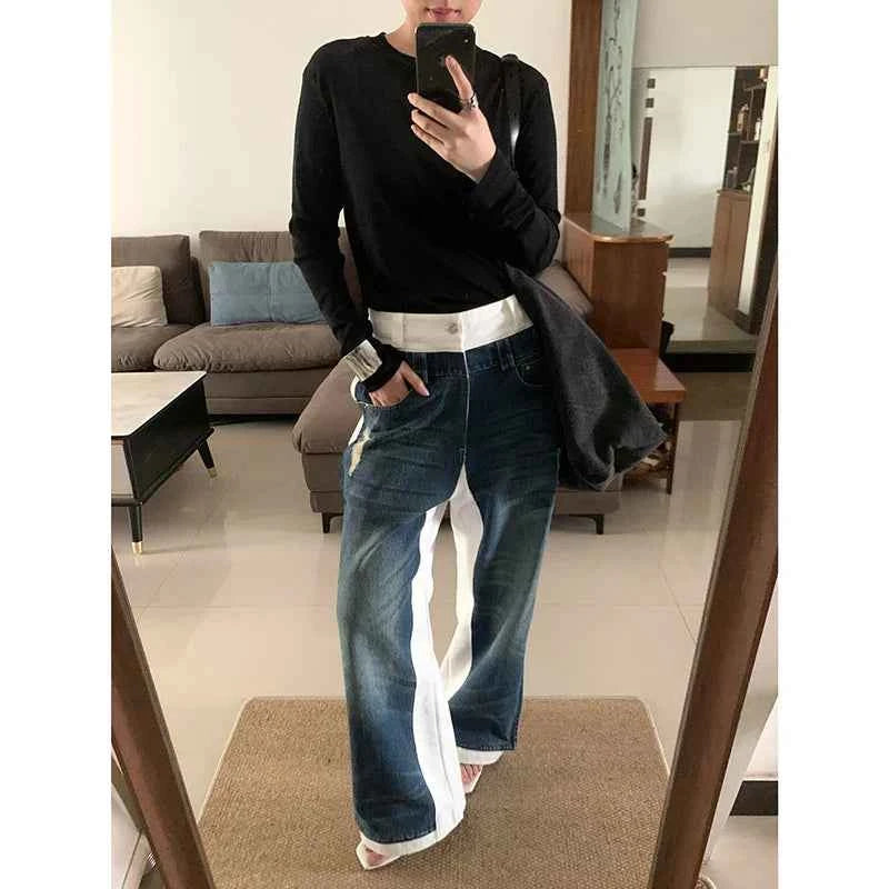 Durable Y2K Blue Patchwork Cool Hip Hop Jeans