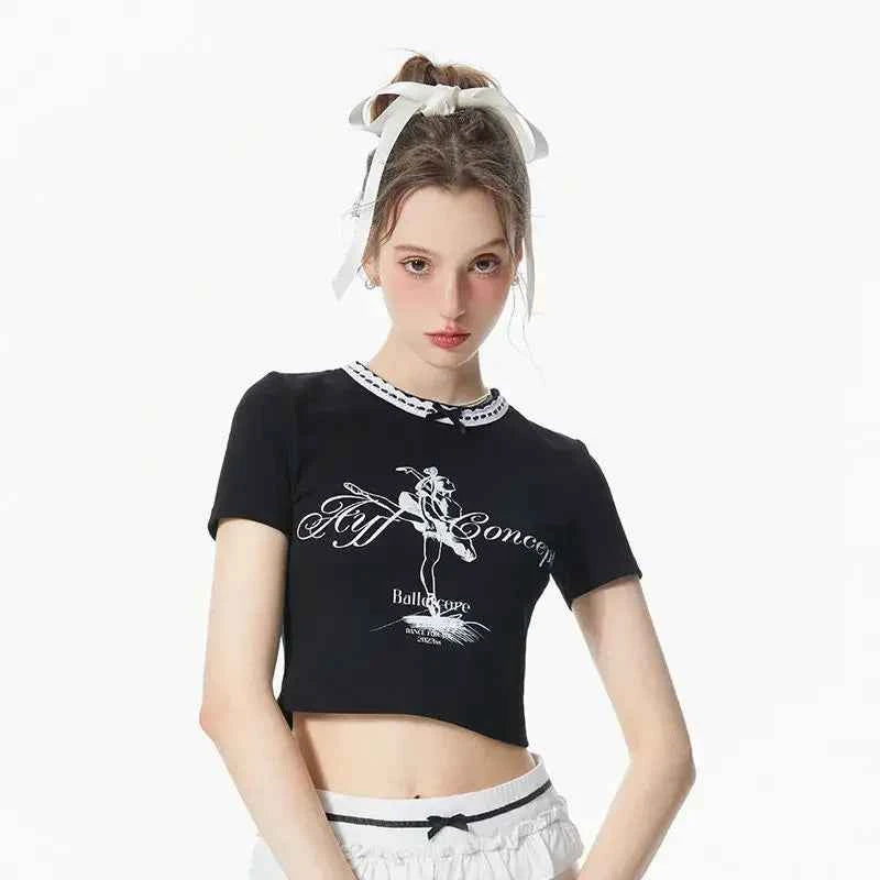 Vintage American Letter Print Crop T-Shirt