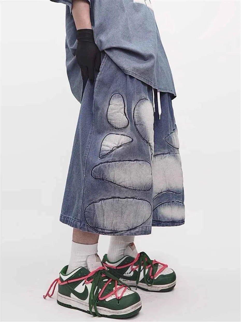 Vintage Distressed Patch Denim Jorts