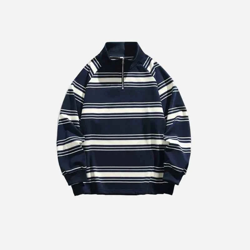 Y2K Retro Loose Stripes Half Zipper Sweatshirt