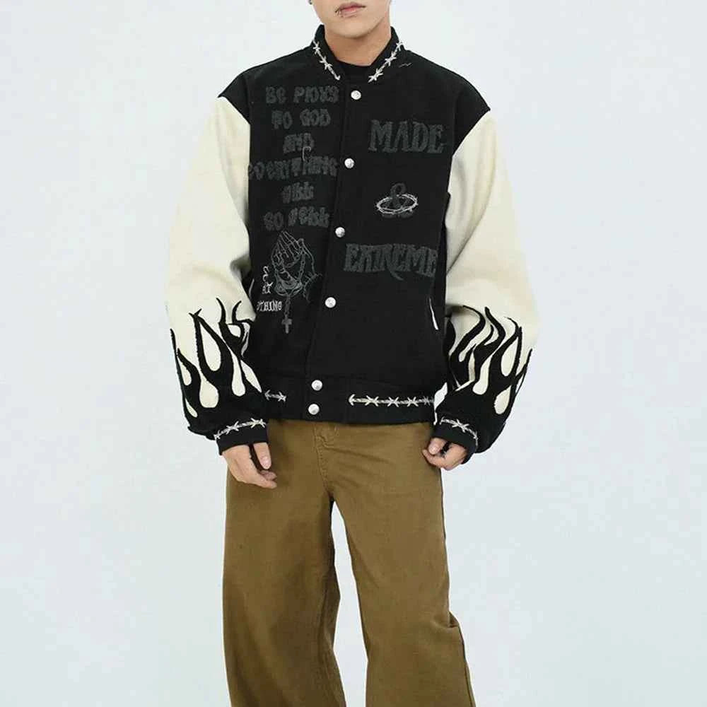 Retro Heavy Embroidered Patchwork Varsity Jacket