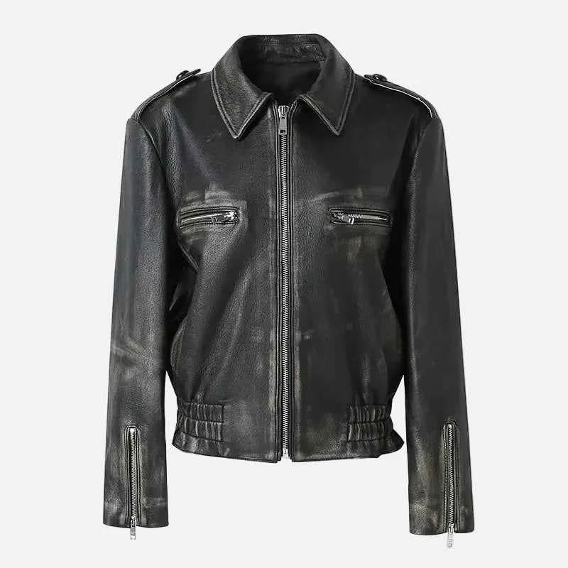 Real Sheepskin Distressed Leather Zipper Jacket