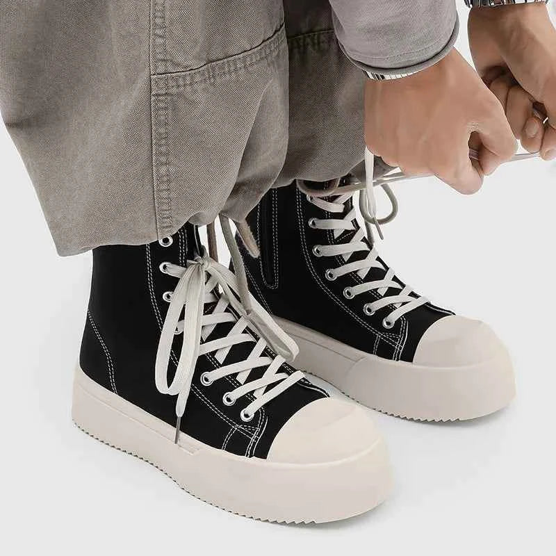 Black Slip Resistant Canvas Platform Sneakers