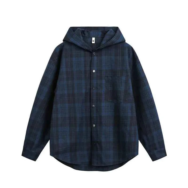 Streetwear Cozy Soft Oversize Plaid Hooded Shirt