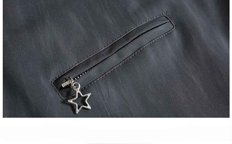 High-End European Spliced Star Leather Jacket
