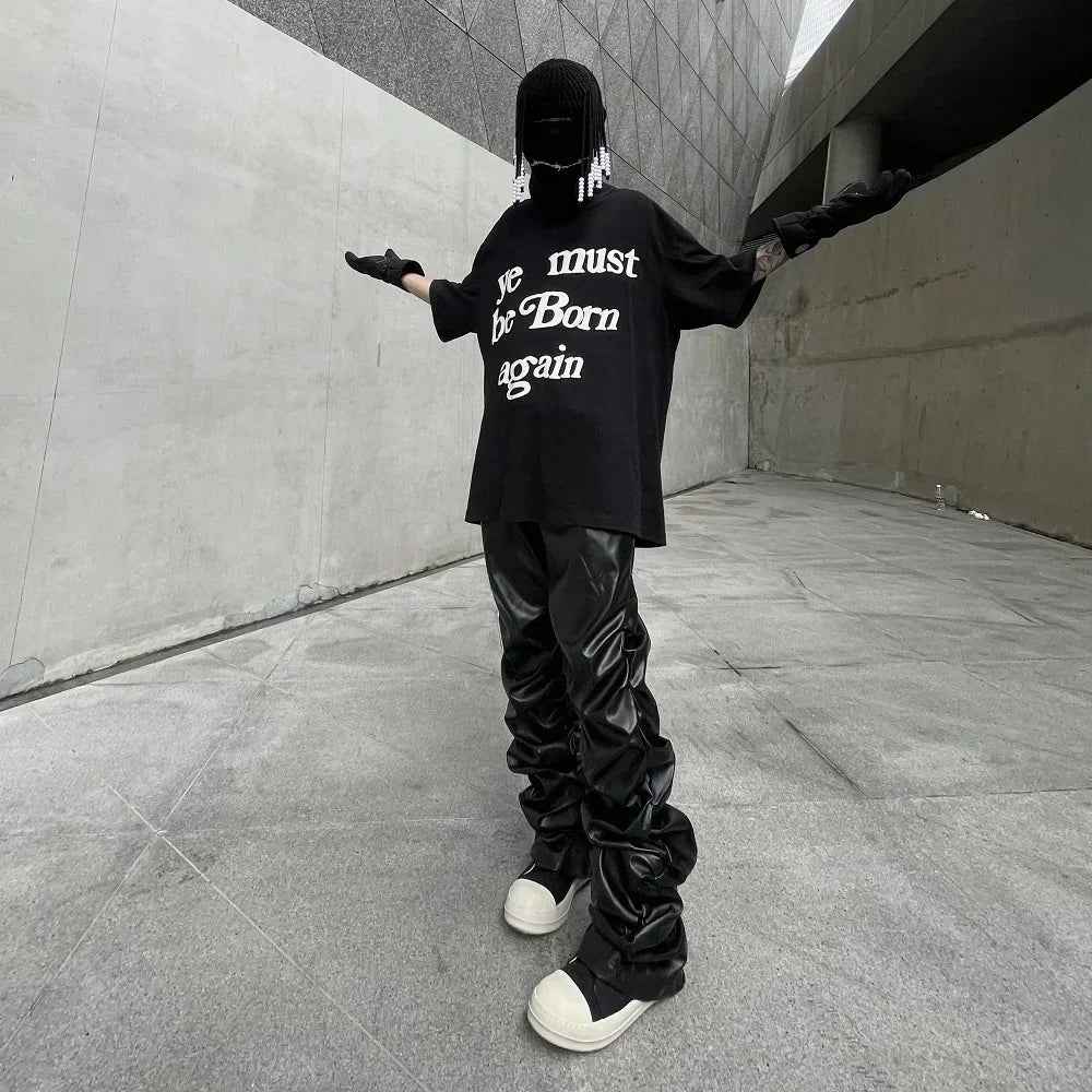 Breathable Stylish Pleated Leather Motorcycle Pants