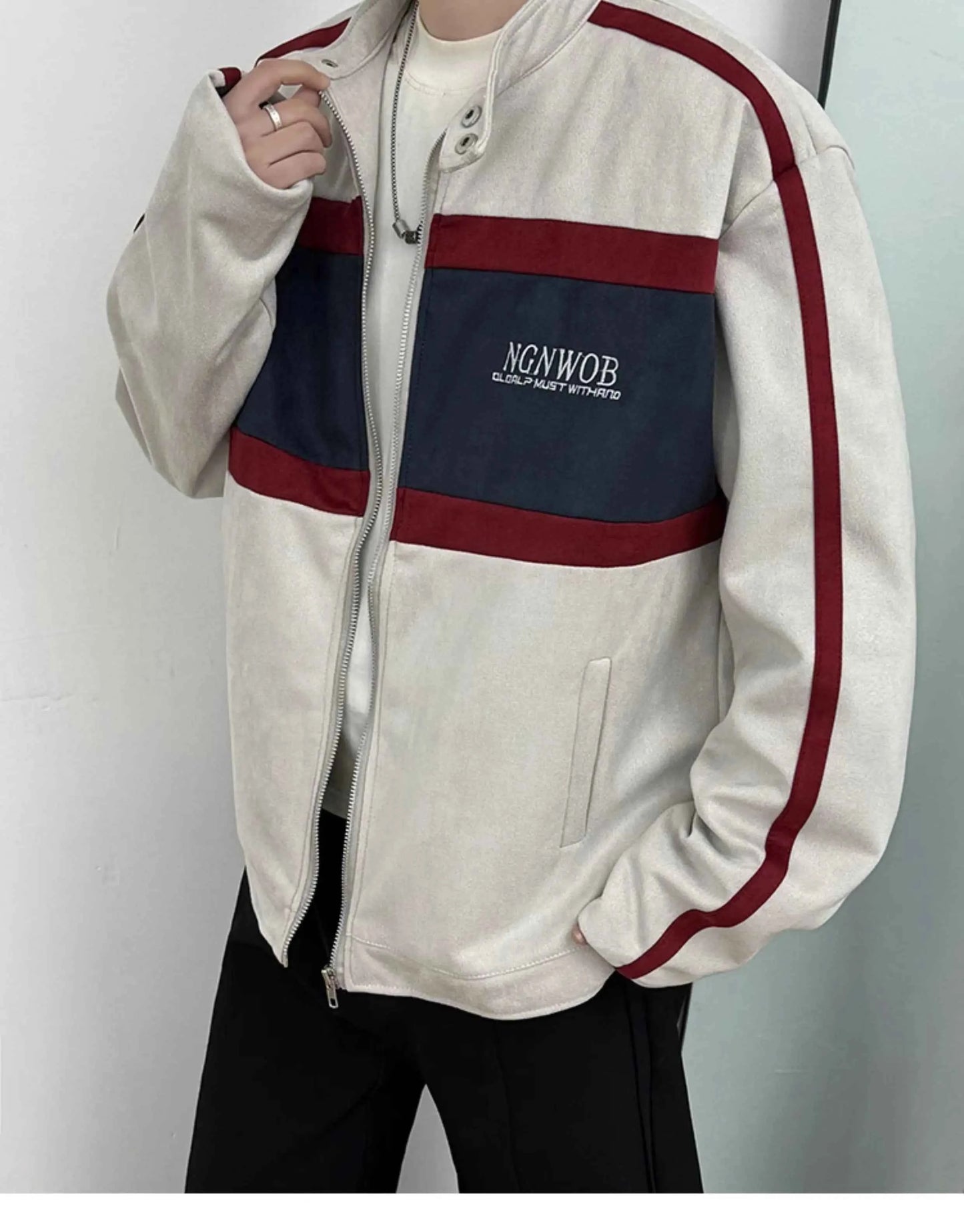 Vintage Contrast Motorcycle Suede Bomber Jacket