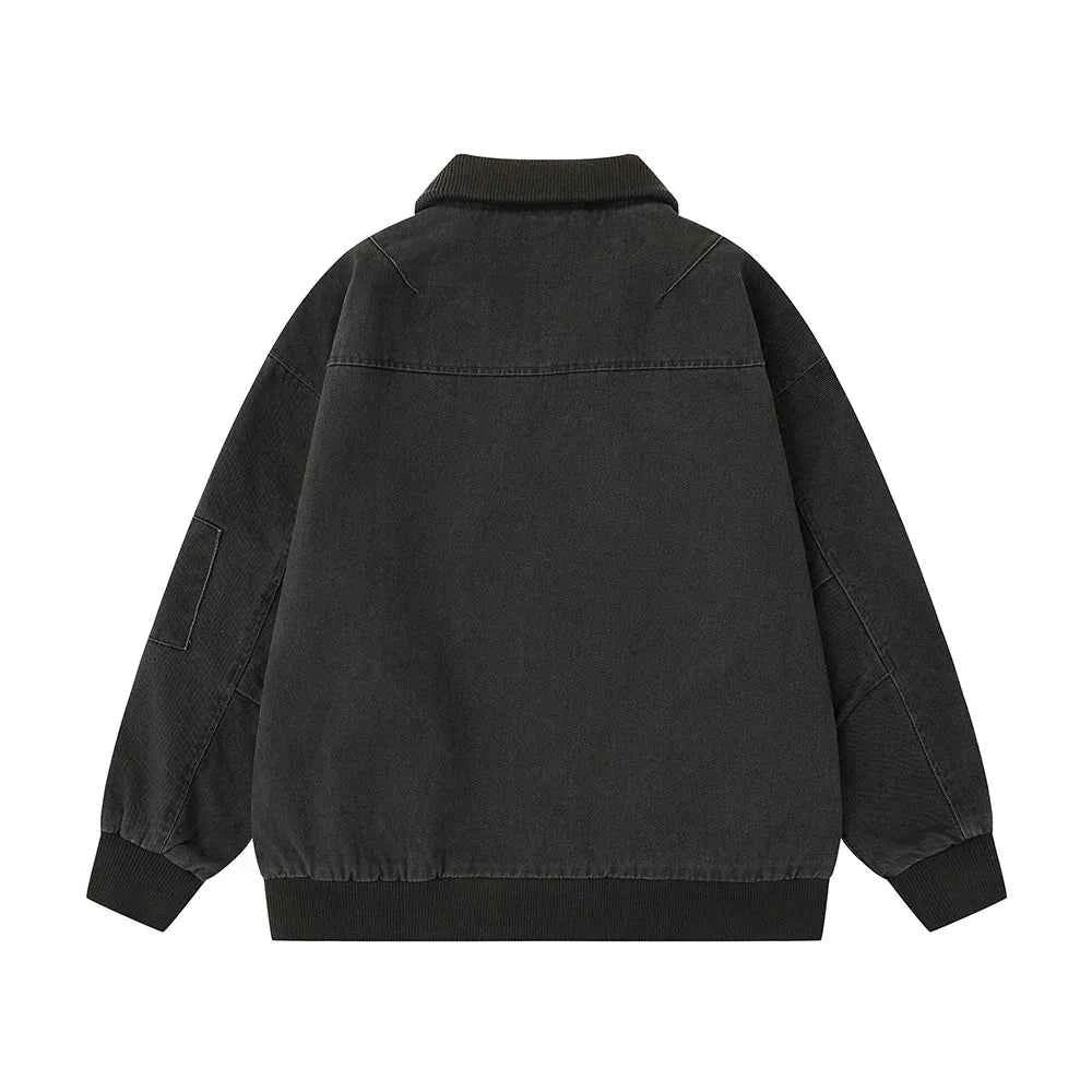 Plush Letter Embroidery Zipper Fly Cargo Puffer Jacket