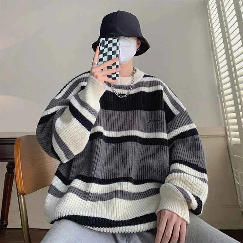 Retro Stripe Pullover Lovers Sweater