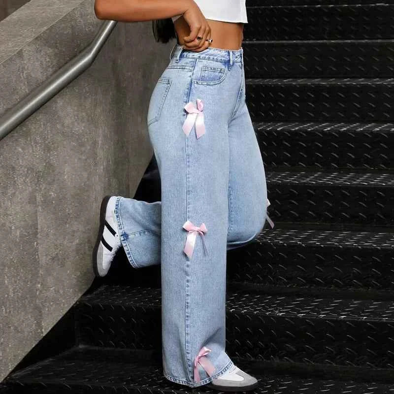 Women Washed Baggy High Waist Jeans