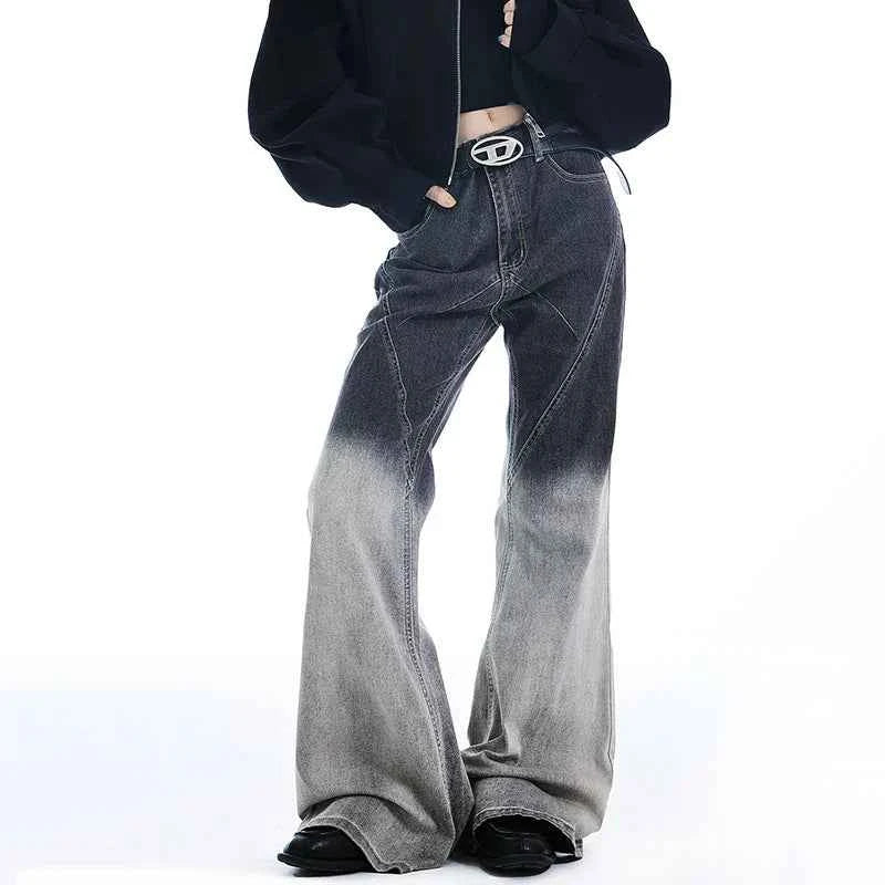 Gradient Color Patchwork Bootcut Denim Jeans
