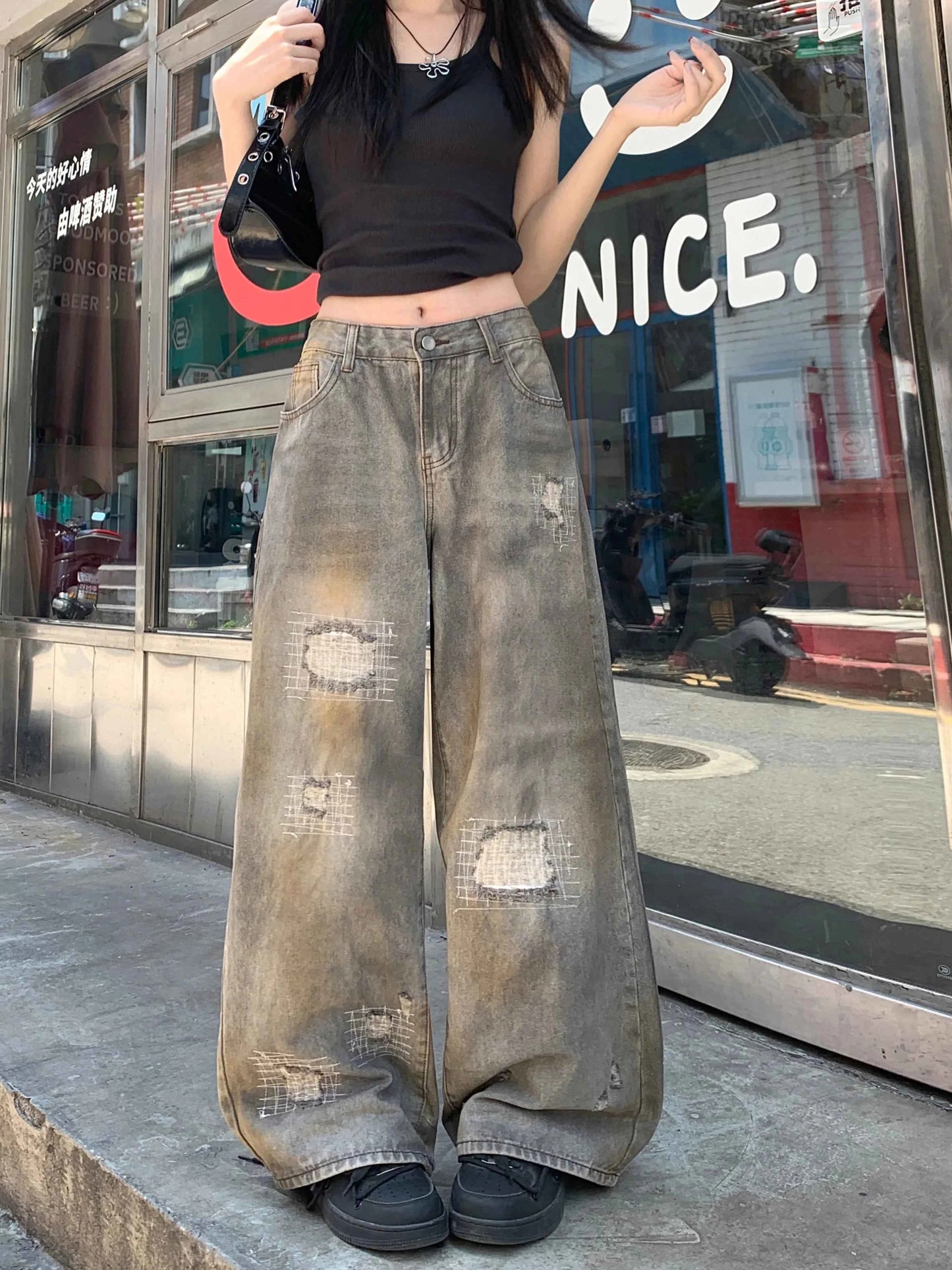 American Style Aesthetic Ripped Denim Jeans