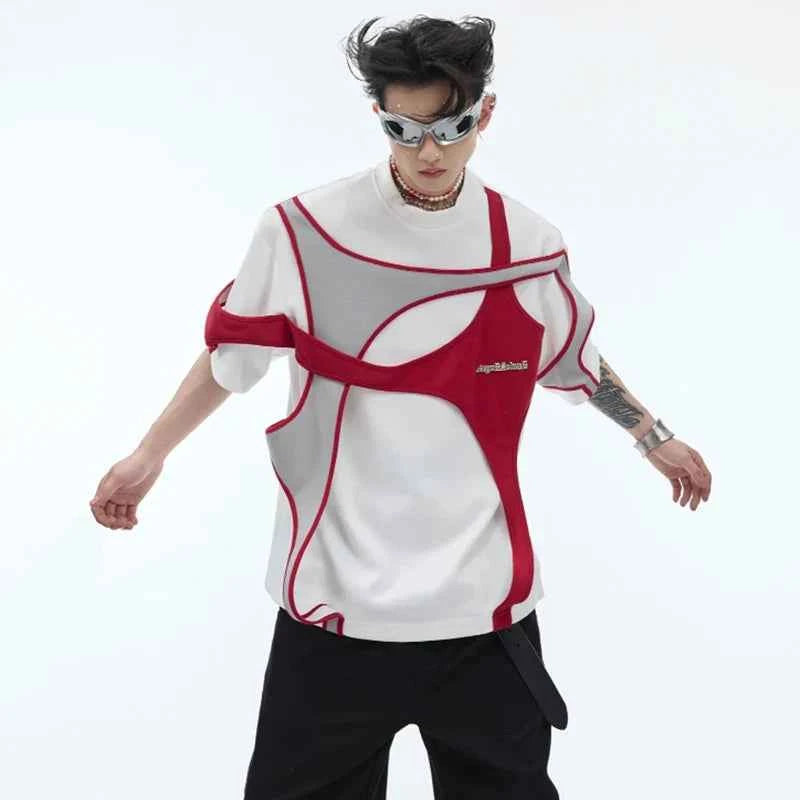 Men Streetwear Color Contrast Splicing Design T-Shirt