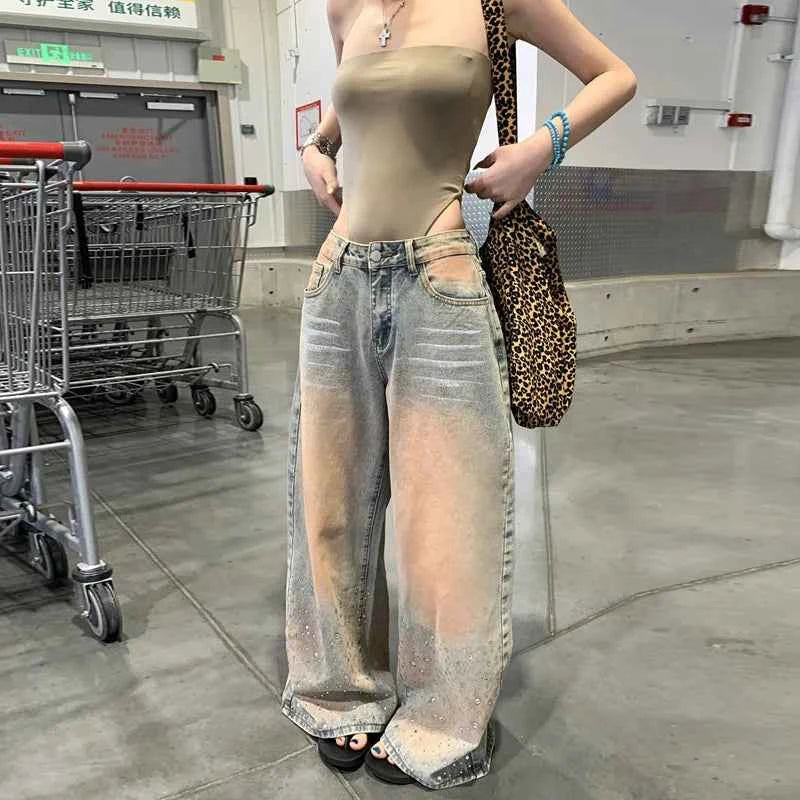 Vintage Retro Rhinestone Baggy Jeans