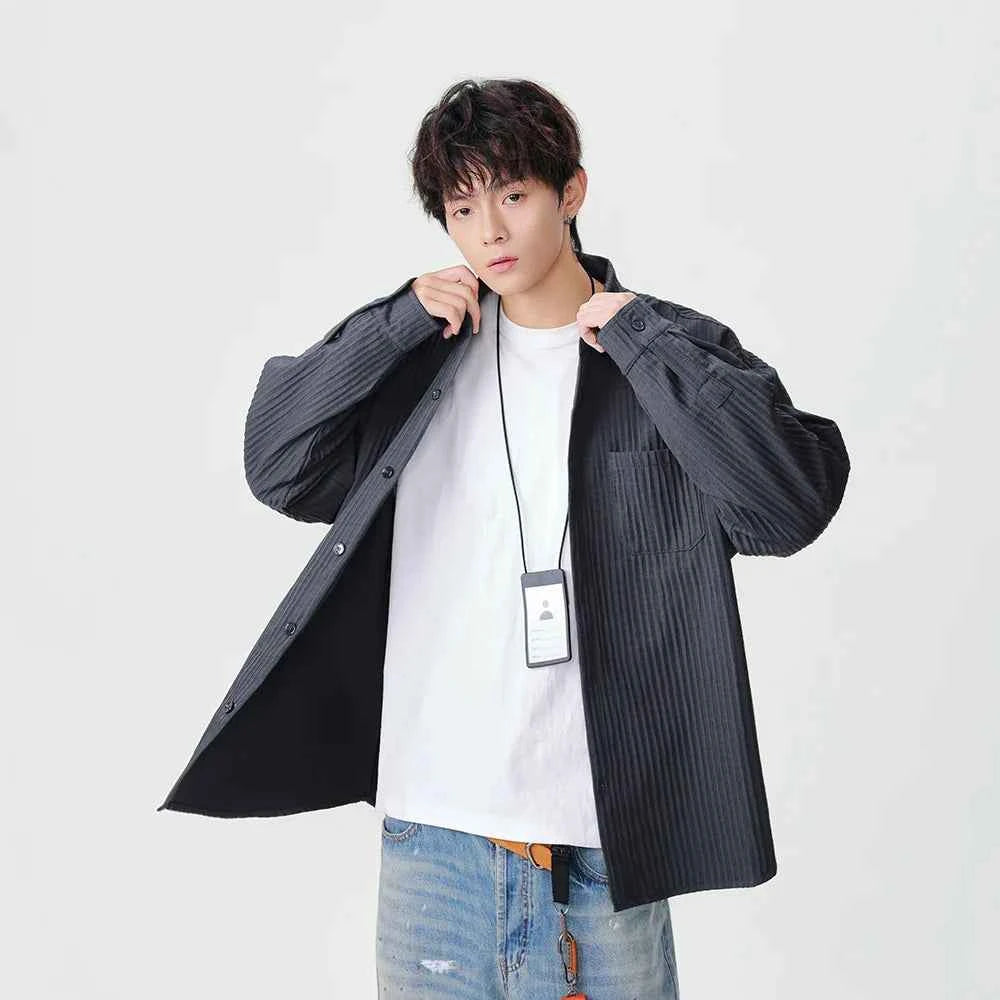 Y2K Vertical Striped Casual Long Sleeve Shirt