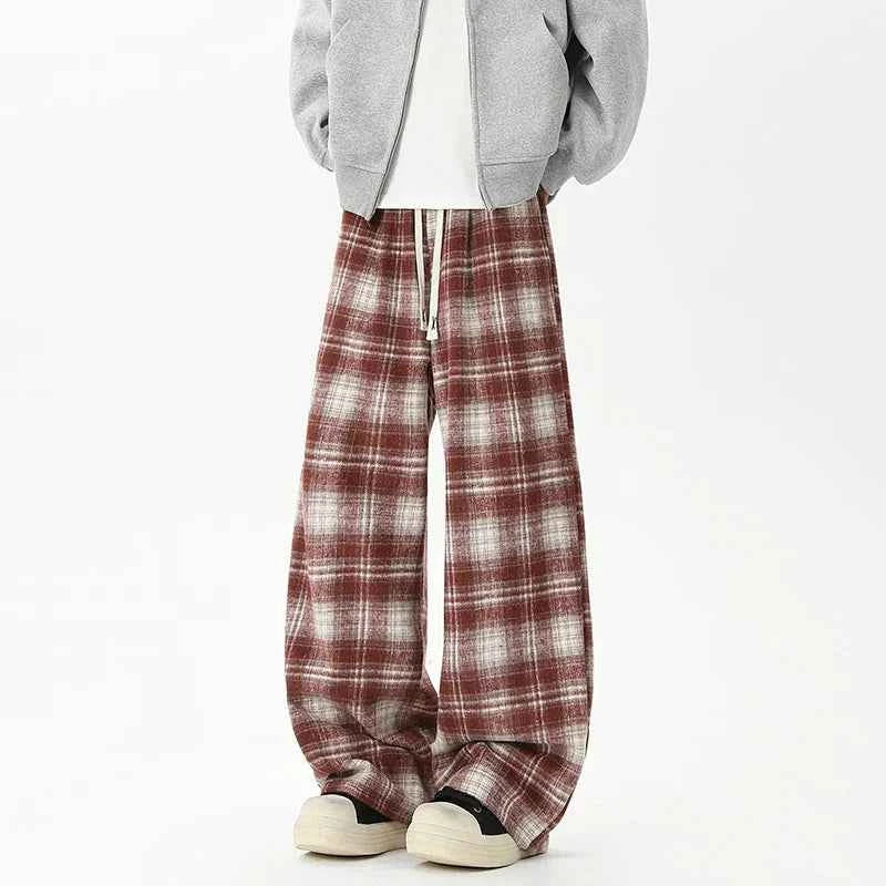 Effortless Checkered Wide Leg Casual Jogger