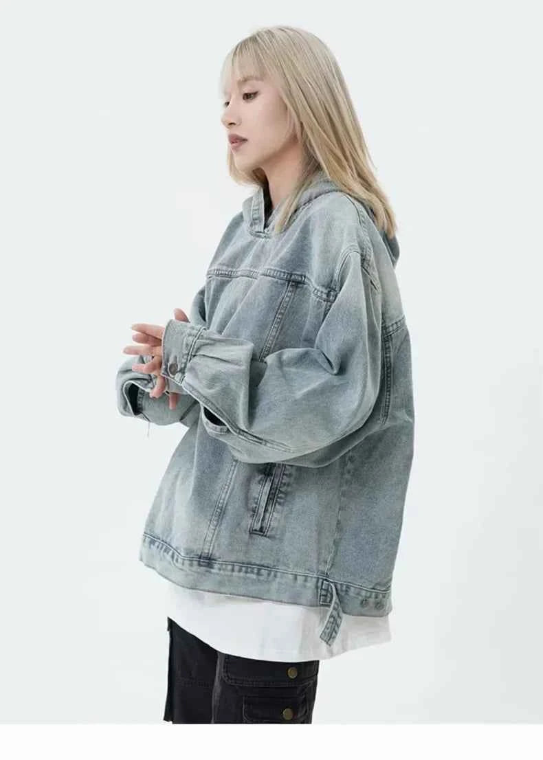 Retro American Style Couple Denim Hoodie