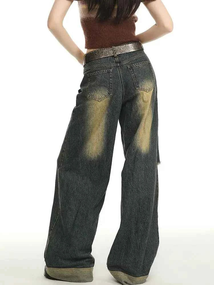 Summer Distressed High-Waist Wide-Leg Jeans