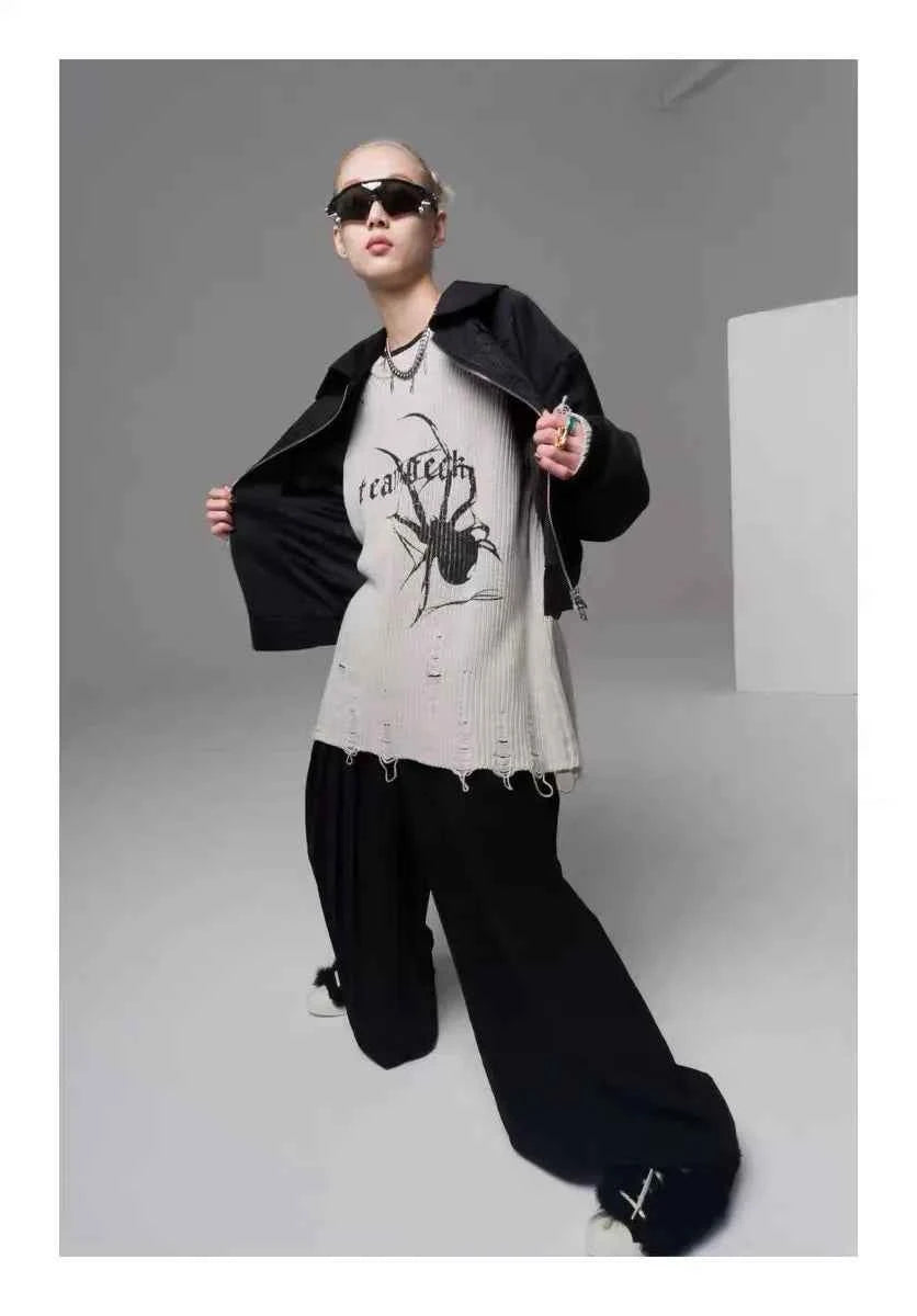 Gothic Vintage Oversize Spider Print Sweater