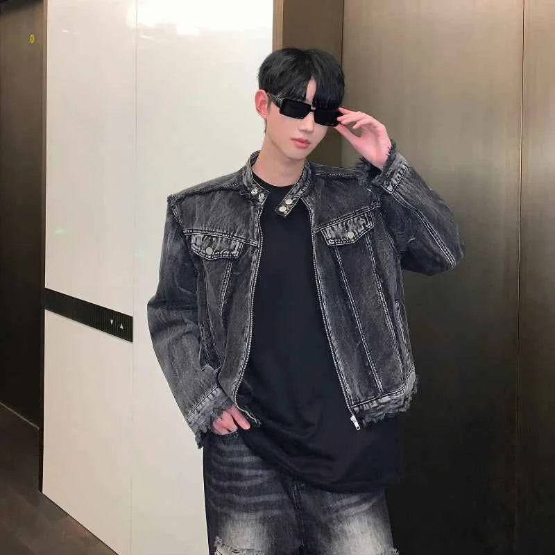 Streetwear Ripped Rugged Punk Washed Denim Jacket