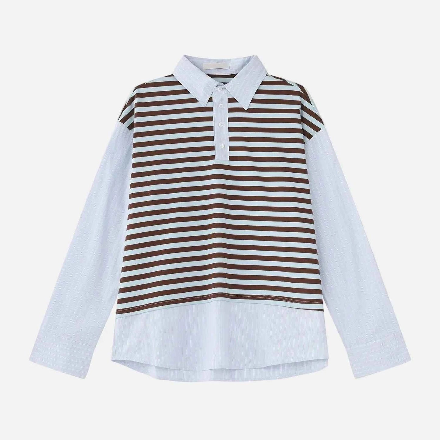 Classic Striped Fake Two Piece College Style Shirt