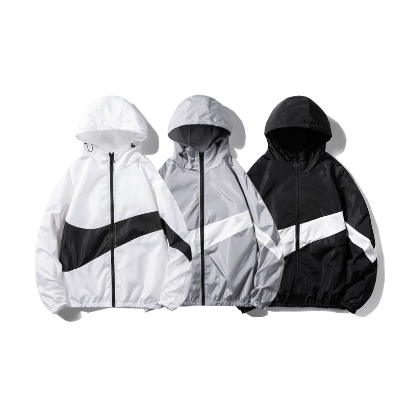 Horizontal Broad Stripe Zipper Hoodie