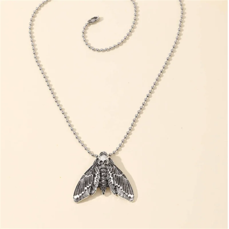Gothic Skull Moth Charm Necklace - Luxuryurbanwear